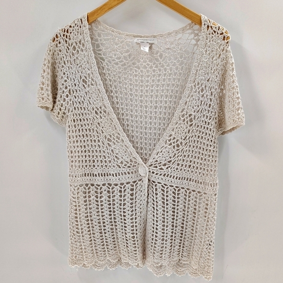 Christopher & Banks Ivory Crochet Cover Size Medium One Button Closure - Picture 1 of 6